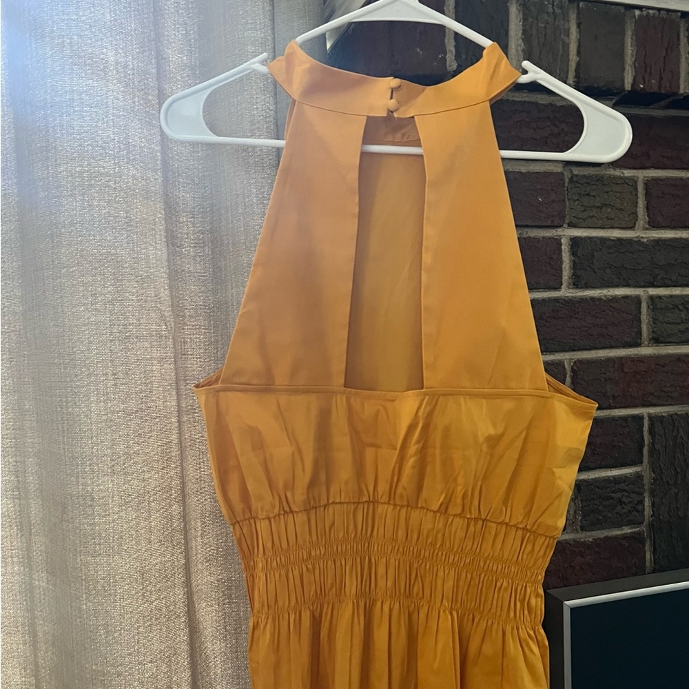White House Black Market Gold Smocked Tank Top with Mandarin Collar - Picture 2 of 3
